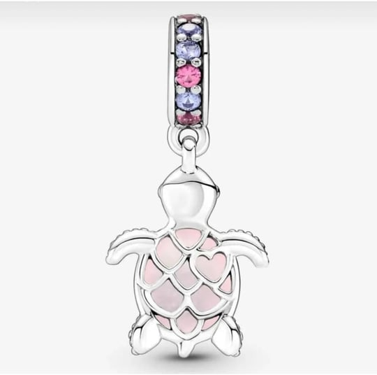 POSEİDONS JEWELLERY (497) Murano Camlı Pembe Deniz Kaplumbağası Sallantılı Charm Pembe Tek Ebat