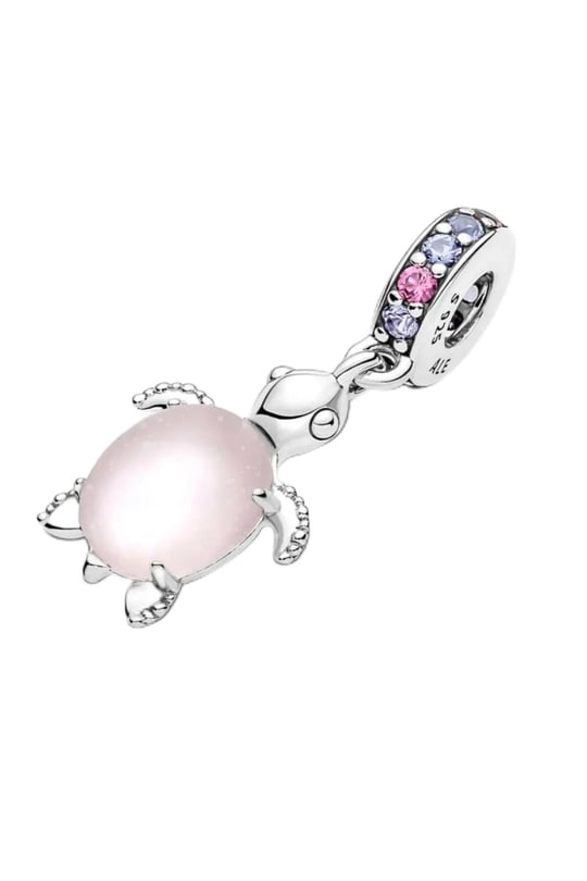 POSEİDONS JEWELLERY (497) Murano Camlı Pembe Deniz Kaplumbağası Sallantılı Charm Pembe Tek Ebat