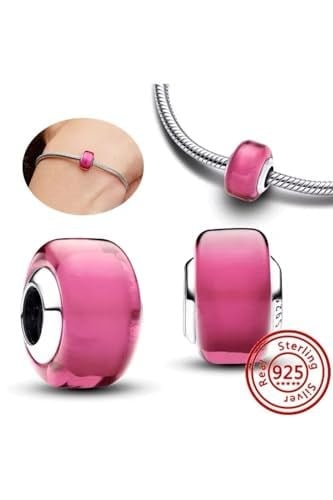 POSEİDONS JEWELLERY Gümüş Pembe Mini Murano Cam Charm Pembe Tek Ebat