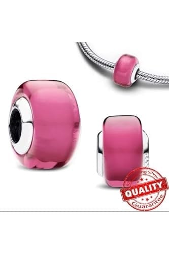 POSEİDONS JEWELLERY Gümüş Pembe Mini Murano Cam Charm Pembe Tek Ebat