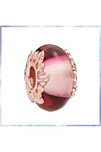 POSEİDONS JEWELLERY Gümüş Pembe Murano Camı ve Yaprak Charmı Pembe Renkli Tek Ebat