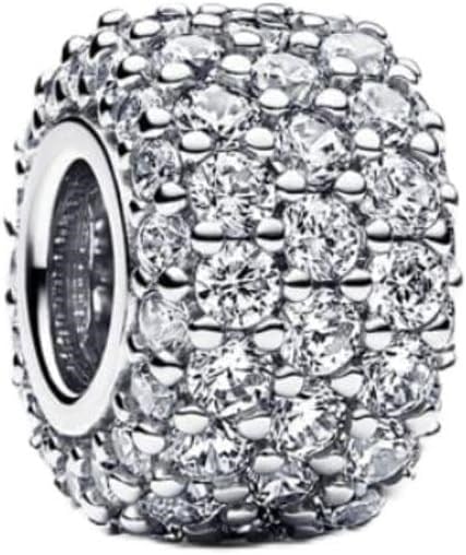 POSEİDONS JEWELLERY Işıltılı Pavé Üç Sıralı Charm Gümüş Tek Ebat