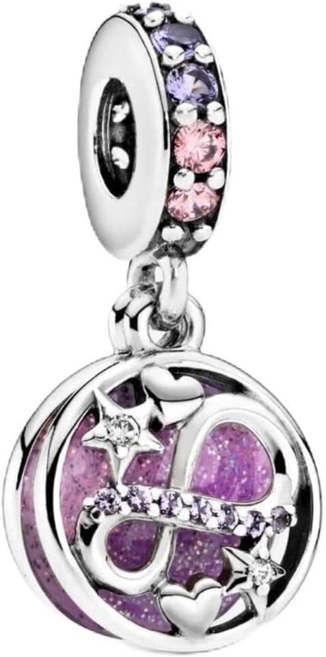 POSEİDONS JEWELLERY Işıltılı Sonsuzluk Kalpleri ve Yıldızları Sallantılı Charm Gümüş Pembe Tek Ebat