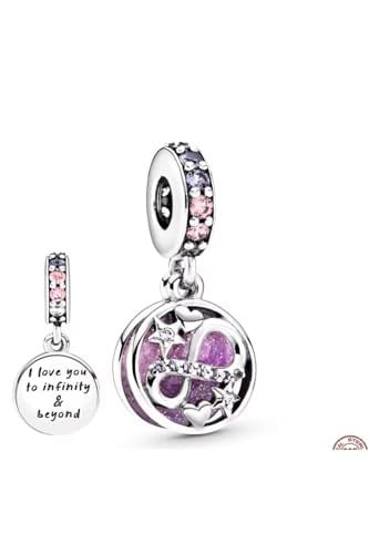 POSEİDONS JEWELLERY Işıltılı Sonsuzluk Kalpleri ve Yıldızları Sallantılı Charm Gümüş Pembe Tek Ebat