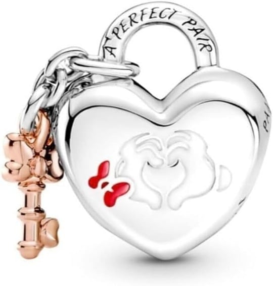 POSEİDONS JEWELLERY Mickey Mouse Ve Minnie Kilit Charm gümüş Tek Ebat