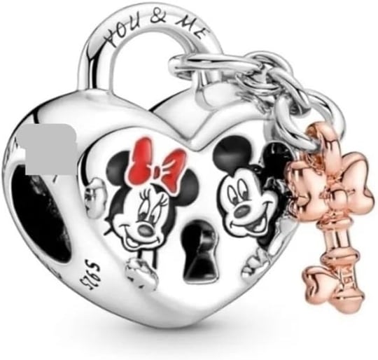 POSEİDONS JEWELLERY Mickey Mouse Ve Minnie Kilit Charm gümüş Tek Ebat