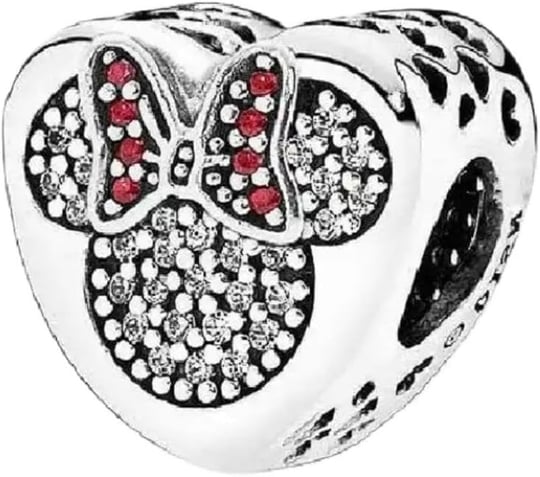 POSEİDONS JEWELLERY Minnie Mouse Kalp Zirkon Taş Model Charm Gümüş Tek Ebat