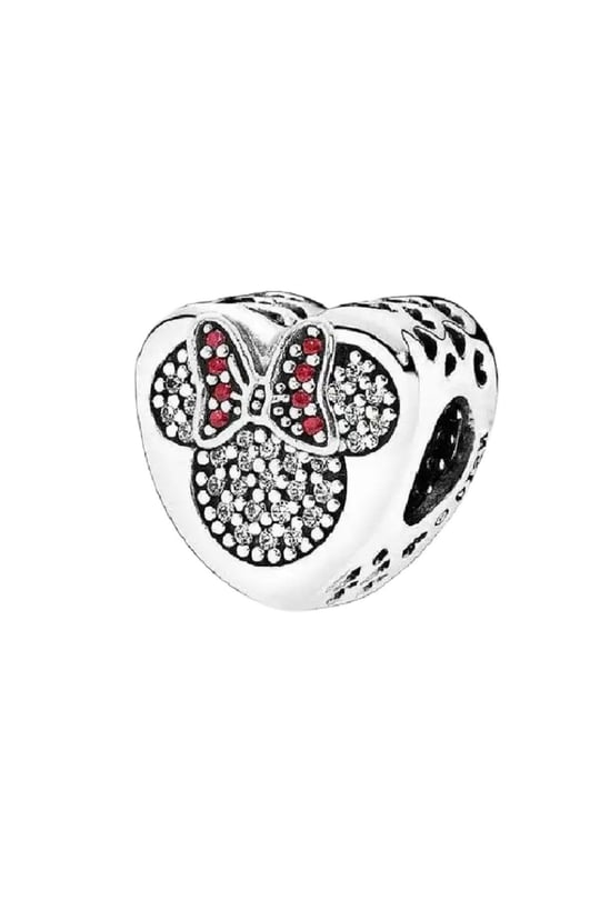 POSEİDONS JEWELLERY Minnie Mouse Kalp Zirkon Taş Model Charm Gümüş Tek Ebat