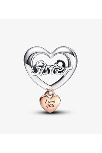 POSEİDONS JEWELLERY Seni Seviyorum Kız Kardeşim Kalp Charm Gümüş Tek Ebat