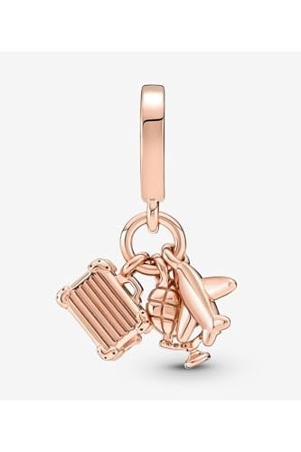 POSEİDONS JEWELLERY Uçak, Küre ve Bavul Üçlü Rose Sallantılı Charm Rose Tek Ebat