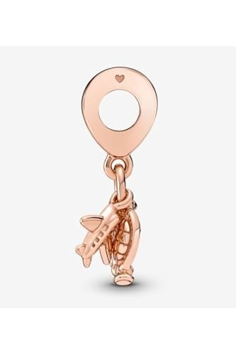 POSEİDONS JEWELLERY Uçak, Küre ve Bavul Üçlü Rose Sallantılı Charm Rose Tek Ebat