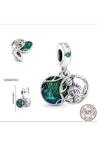 POSEİDONS JEWELLERY Usta Yoda Jedi Charm 925 Ayar Gümüş Yeşil Tek Ebat