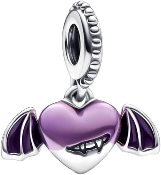 POSEİDONS JEWELLERY Vampir Kanatlı Kalp Sallantılı Charm Mor Tek Ebat