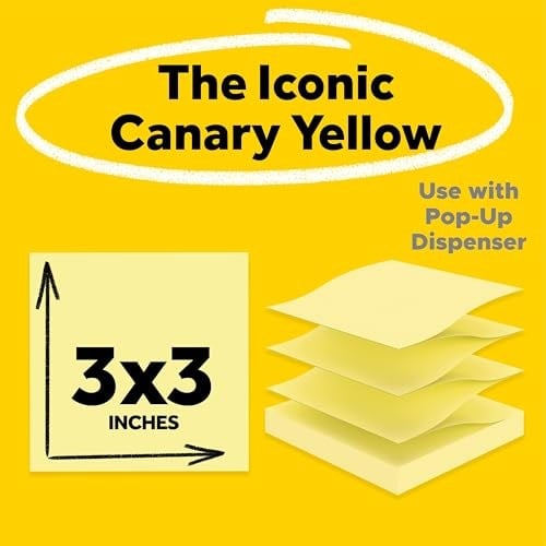 Post-it Açılır Notlar 7,6 x 7,6 cm, 5 Ped, Amerikanın 1 numaralı Favori Yapışkan Notlar, Kanarya Sarısı, Temiz Çıkarma, Geri Dönüştürülebilir (3301-5YW)