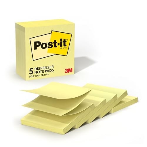 Post-it Açılır Notlar 7,6 x 7,6 cm, 5 Ped, Amerikanın 1 numaralı Favori Yapışkan Notlar, Kanarya Sarısı, Temiz Çıkarma, Geri Dönüştürülebilir (3301-5YW)