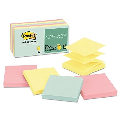 Post-it Pop-up Notlar, 3x3 inç, 12 Ped, Amerikanın 1 Numaralı Favori Yapışkan Notları, Beachside Café Koleksiyonu, Pastel Renkler, Geri Dönüştürülebilir (R330-12AP)