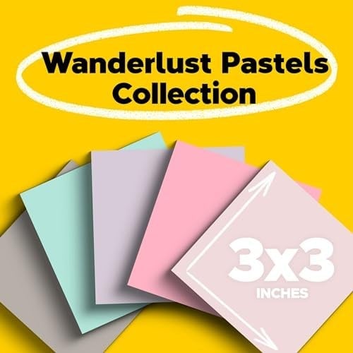 Post-it%100 Geri Dönüşümlü Kağıt Süper Yapışkan Notlar, 2X Yapıştırma Gücü, 3x3 inç, 5 Ped, 70 Yaprak/Ped, Wanderlust Pastel Koleksiyonu (654R-5SSNRP)