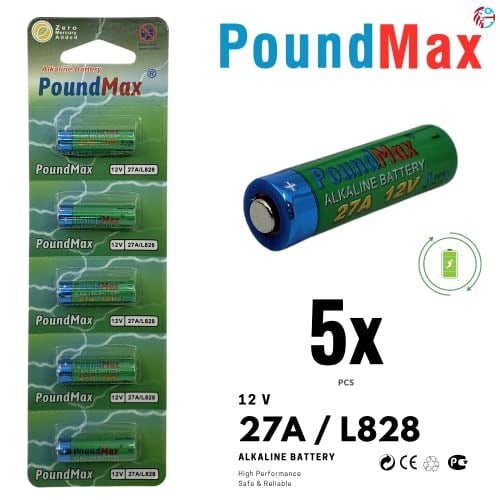 Poundmax 5 adet 27A, L828, özel alkali pil, 12 V, A27, V27A, LR27A, MN27, GP27A, V27GA saatler, uzaktan kumandalar, hesap makinesi, kompakt, uzun ömürlü ve yüksek performans