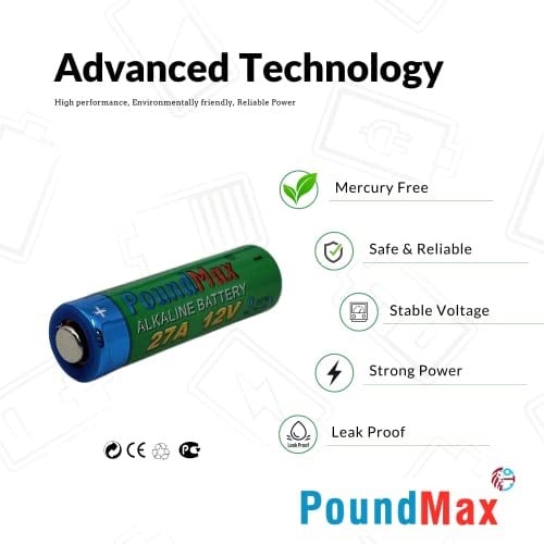 Poundmax 5 adet 27A, L828, özel alkali pil, 12 V, A27, V27A, LR27A, MN27, GP27A, V27GA saatler, uzaktan kumandalar, hesap makinesi, kompakt, uzun ömürlü ve yüksek performans