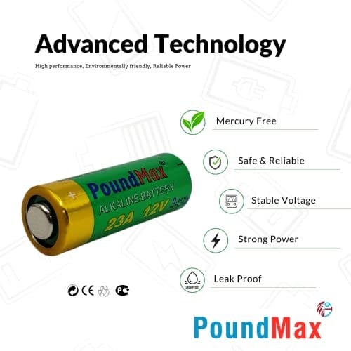 PoundMax Alkalin güvenlik pilleri, 23AE/A23/LRV08/MN21, 12 V, 5 adet