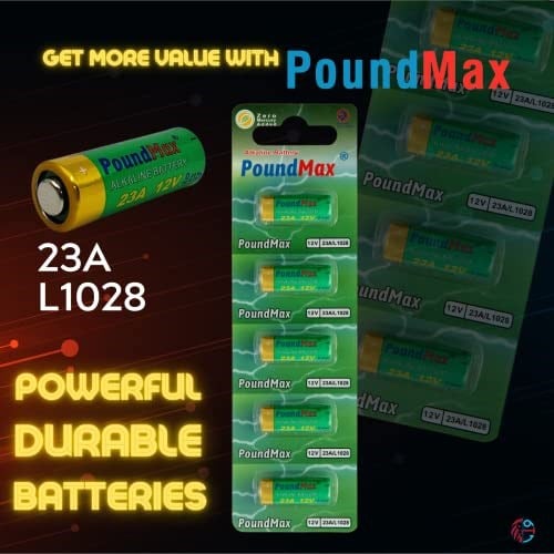 PoundMax Alkalin güvenlik pilleri, 23AE/A23/LRV08/MN21, 12 V, 5 adet