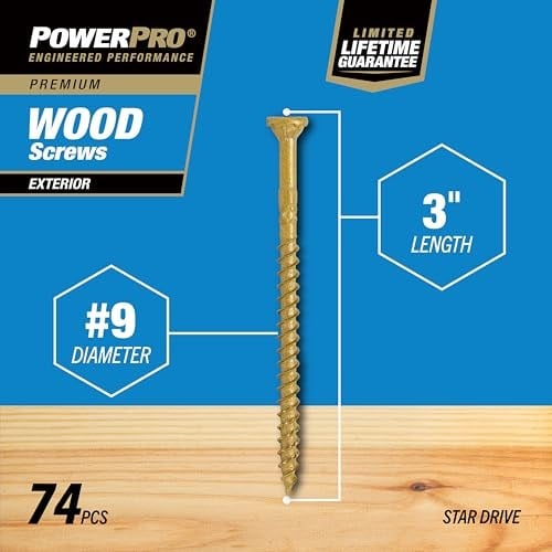 Power Pro 48600 Ahşap Vidalar, 9 x 3 inç, Premium Dış Mekan Güverte Vidaları, Paslanmaya Dayanıklı, Epoksi Kaplı Bronz, 1 lb Kutu, 83 Adet