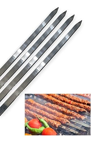 pratikoutdoor 8 Adet Paslanmaz Çelikten (Krom) 3mm Adana Kebab Şiş, Barbekü Kebab Şiş, 2.5cmx60cm