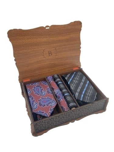 Premium Ahşap Kutulu 2li Kravat Mendil Set