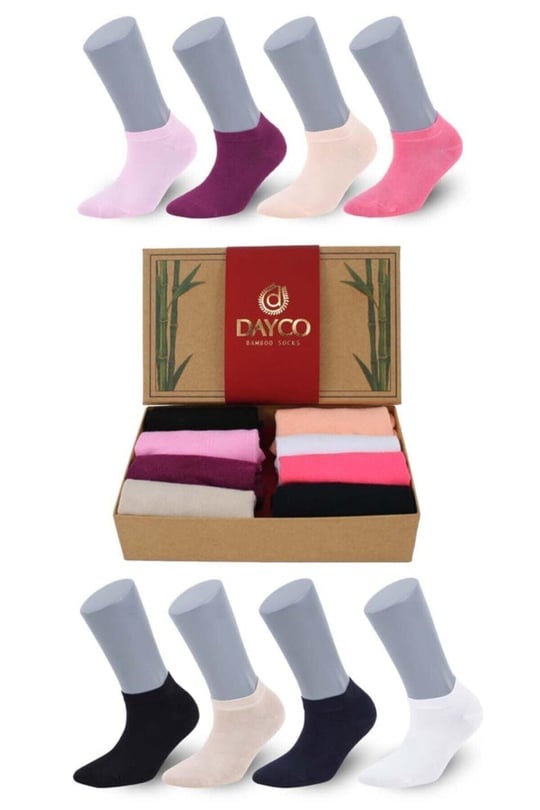 Premium Dikişsiz Kadın Bambu Patik Çorap 8li Asorti Kraft Kutulu Set - 558