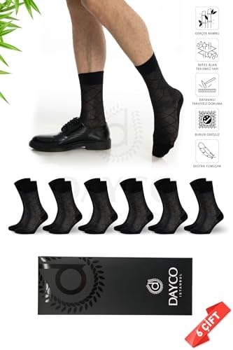 Premium Dikişsiz Yazlık Erkek Bambu Soket Çorap 6lı Set Kutulu Jakarlı Siyah - 10201-41-44