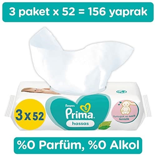 Prima Islak Havlu 3 Paket 156 Yapraklı Sensitive Islak Mendil - Seçenekler: 52 Yaprak, 156 Yaprak