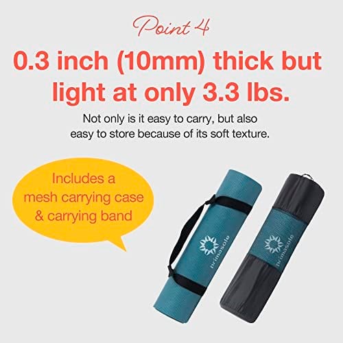Primasole Yoga Matı - Çevre Dostu Malzeme, 1,3 cm kalınlık, Kaymaz Yoga Pilates Fitness Matı - Evde ve Spor Salonu Kullanımı İçin - 4 Renk Seçeneği - Taşıma Çantası ve Askısıyla Birlikte