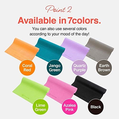 Primasole Yoga Minderi Taşıma Kayışı ile Evde ve Spor Salonunda Yoga, Pilates, Fitness ve Zemin Egzersizi için, Kaymaz, 9 renk - Seçenekler: 1/3 inch (8 mm), 1/4 inch (6 mm)