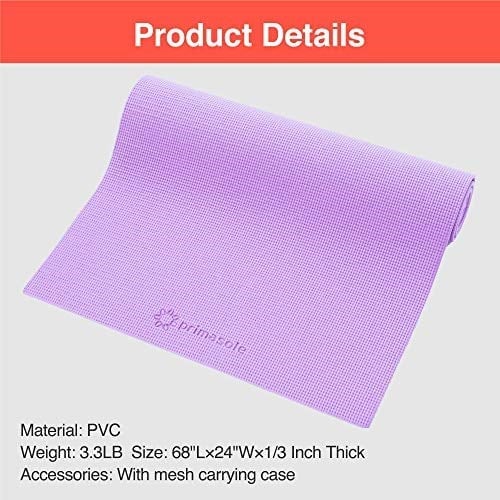 Primasole Yoga Minderi Taşıma Kayışı ile Evde ve Spor Salonunda Yoga, Pilates, Fitness ve Zemin Egzersizi için, Kaymaz, 9 renk - Seçenekler: 1/3 inch (8 mm), 1/4 inch (6 mm)