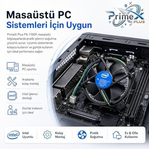 PrimeX PX-1150P Intel İşlemci Fanı, i3 i5 i7 Uyumlu CPU Soğutucu Fan, LGA775 1156 1155 1150 1151 1200 1700 Pin İşlemci Soğutucu, E97379-003 Intel Fan
