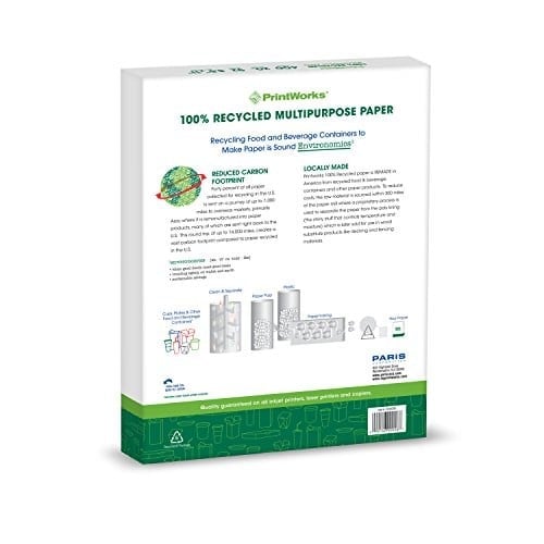 PrintWorks Yüzde 100 Geri Dönüşümlü Çok Amaçlı Kağıt, 9,1 kg, 92 Parlak, 8,5 x 11 inç, 3 paket 400 yaprak, toplam 1200 yaprak (00018-3), Beyaz