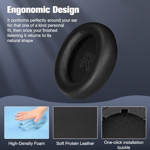 Profesyonel yedek kulak yastığı, Anker Soundcore Life Q30 / Q35 kulaklık ile uyumlu, birinci sınıf hafızalı köpük ve protein ciltli (siyah)
