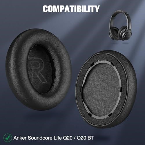 Profesyonel yedek kulak yastığı, Anker Soundcore Life Q20 ve Q20 BT kulaklık, hafızalı köpük ve protein deri ile uyumlu, siyah
