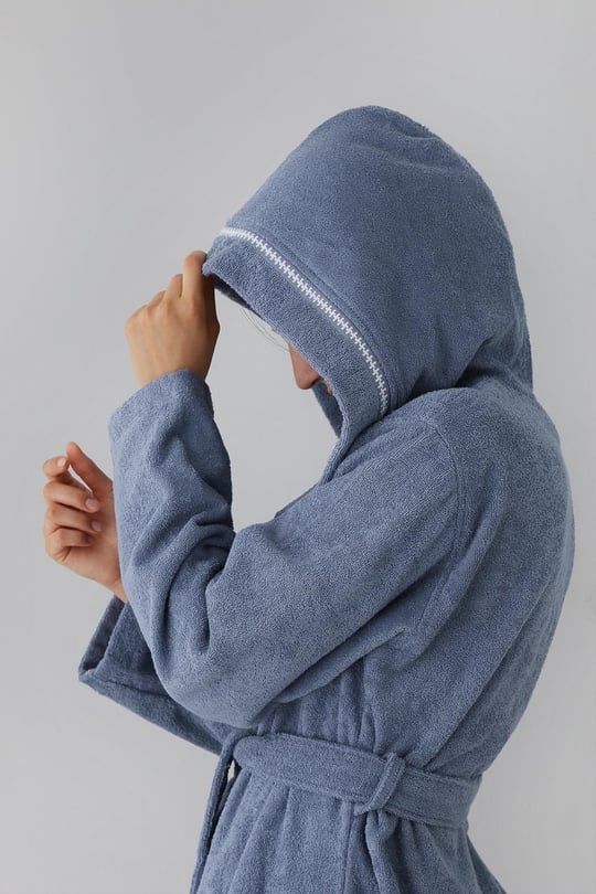Profundo Robe Sky - Ekstra Yumusak, Modern ve Özel Tasarım%100 Pamuk Unisex Kapüşonlu Bornoz