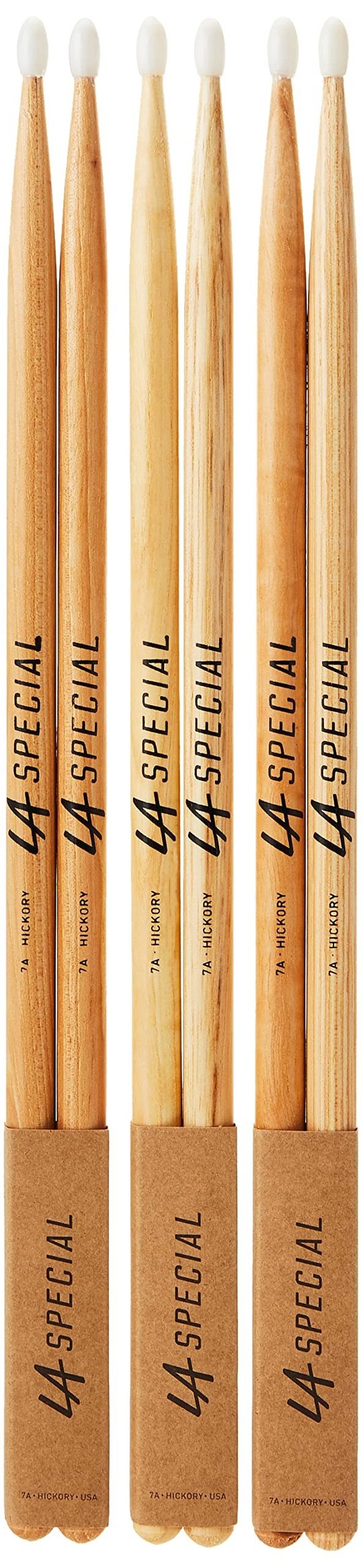 Promark LA Specials davul çubukları,davul çubukları,7A Hickory davul çubukları, oval naylon başlık, üç çift - Seçenekler: 5a, 5b, 7a, Naylon uç, Klasik