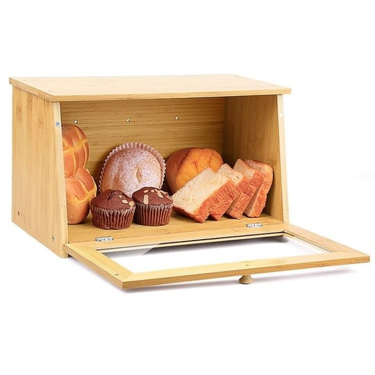 Promosyonca Bambu Ekmek Kutusu, Doğal Bambu Malzeme, Yuvarlak Saplı, 39x23x18 cm
