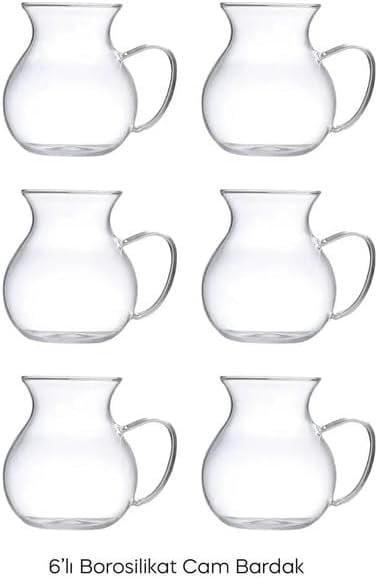 Promosyonca Keyfi Ala Borosilikat Cam Çay Bardağı Seti, 200ml, 6lı, Termisil Kupa, Şık ve Dayanıklı (6)