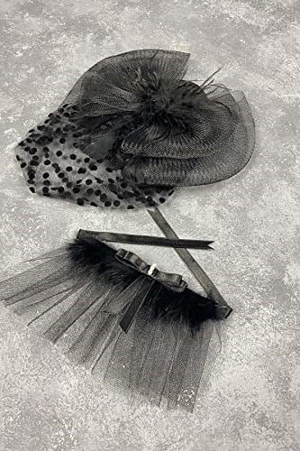 Puantiyeli Siyah Nikah Kepi Ve Sina Taşlı Bilek Gelin Aksesuarı
