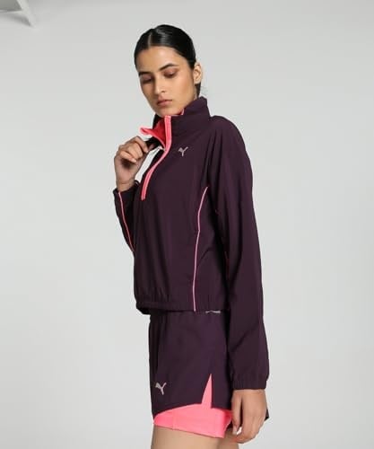 PUMA Kadın RUN FOR HER WOVEN 1/2 ZIP-Midnight Plum-Sunset Glow Woven Jackets L