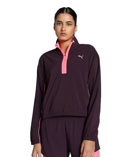 PUMA Kadın RUN FOR HER WOVEN 1/2 ZIP-Midnight Plum-Sunset Glow Woven Jackets L
