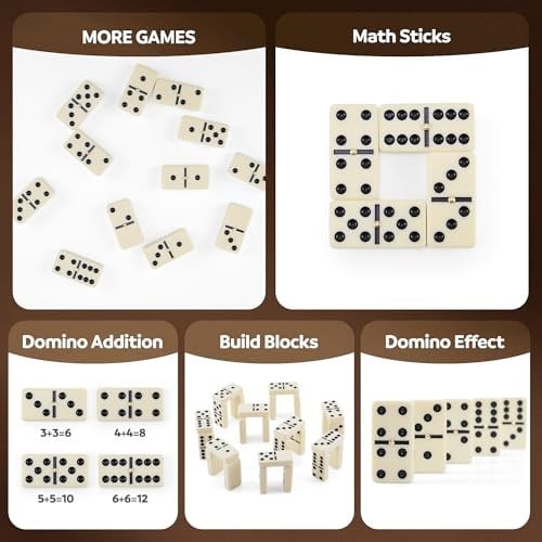 PUREPLAY Jumbo Klasik Domino Çift 6 Oyun Seti, Fildişi 28 parça Domino Seti Poatable PVC Kılıfta - Aile Geceleri, Parti Hediyeleri, Seyahat ve Her Zaman Kullanım, 2-4 Oyuncu