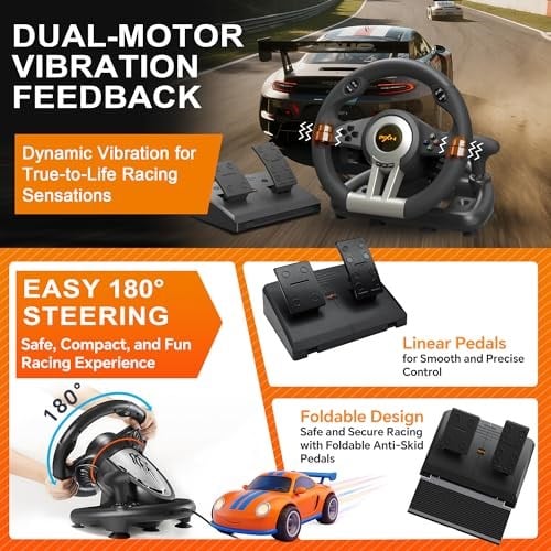 PXN V3 Pro direksiyon, 180 derece, evrensel, USB, pedallı direksiyon, PS3, PS4, Xbox One, Switch için, siyah