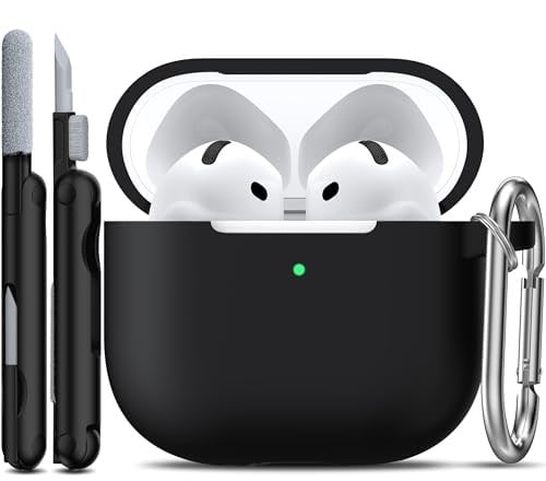 R-fun AirPods 4 için Temizleyici Kitli Kılıf, AirPods için Anahtarlıklı Tam Koruyucu Yumuşak Cilt Silikon Kapak 4 Nesil Kılıf Erkekler Kadınlar için, Apple AirPods 4. Genaration kılıf 2024 ile uyumlu