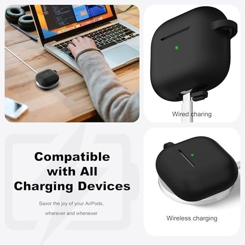 R-fun AirPods 4 için Temizleyici Kitli Kılıf, AirPods için Anahtarlıklı Tam Koruyucu Yumuşak Cilt Silikon Kapak 4 Nesil Kılıf Erkekler Kadınlar için, Apple AirPods 4. Genaration kılıf 2024 ile uyumlu