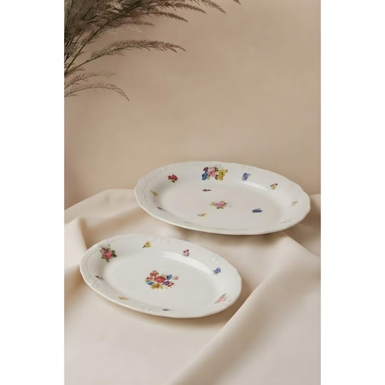 Rakle X Bengi Kurtcebe Anneanne Sofraları Porselen 2li Kayık Sunum Tabağı Seti 26-32 Cm